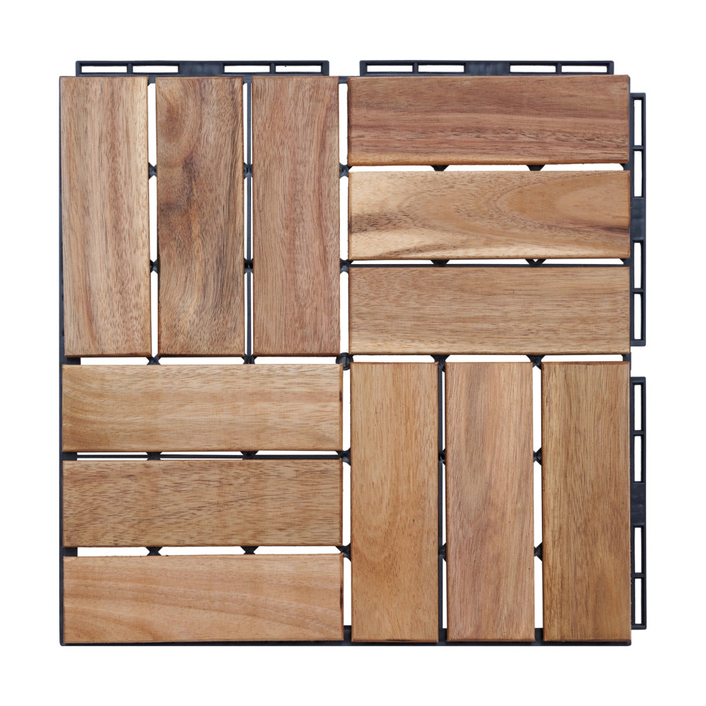 Set Alliste di 10 Piastrelle per Pavimentazione da Esterno Design Mosaico in Legno Naturale casa.pro