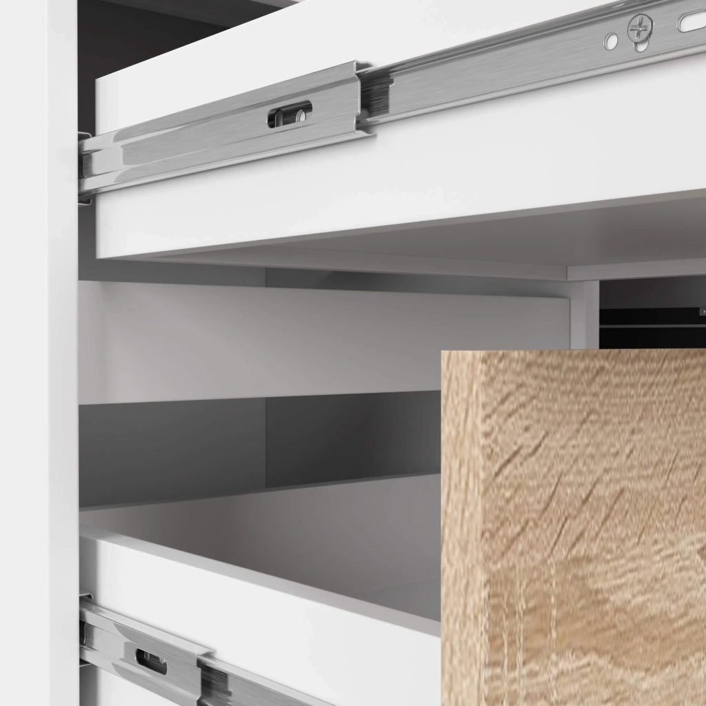 Scrivania angolare AKORD B20 Bianco 155 cm 1 anta 3 cassetti inserto frontale Sonoma Quercia 155x85x77 cm Modello a sinistra