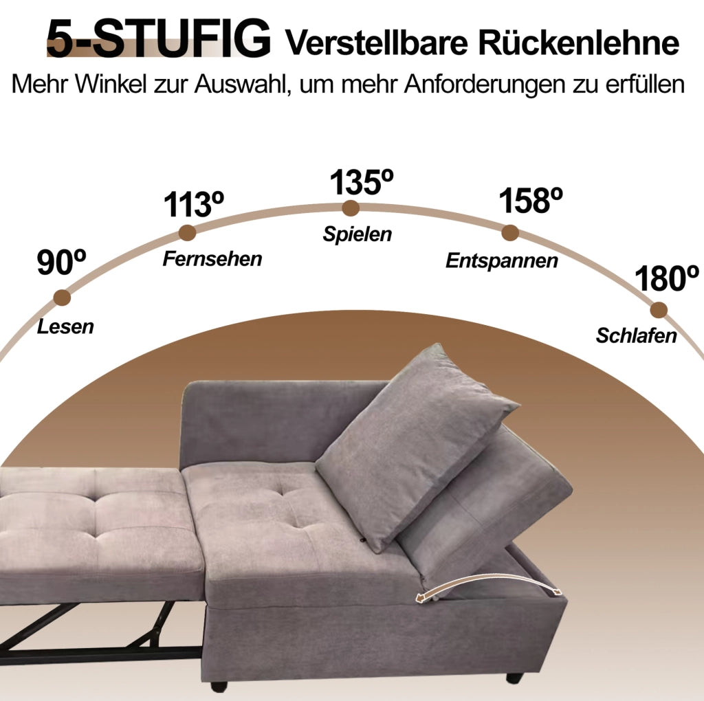 Divano letto 3 in 1 grigio con schienale reclinabile