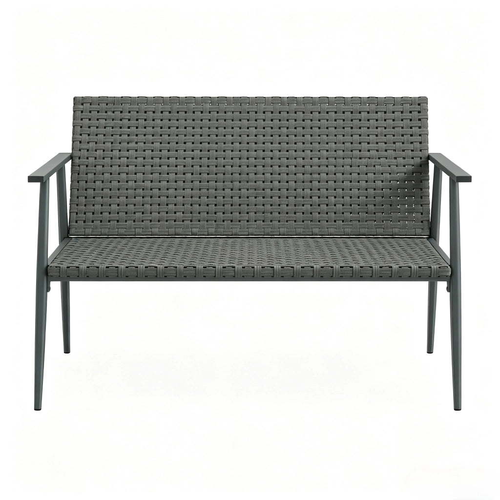 PANCA DA GIARDINO 110x58x78 cm in resina intrecciata e acciaio grigio