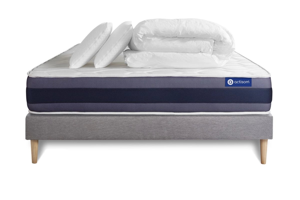 Pacchetto letto completo - Materasso 160x200cm + Box spring con doghe (in kit) + 2 cuscini + Piumino - Actimemo Morpho