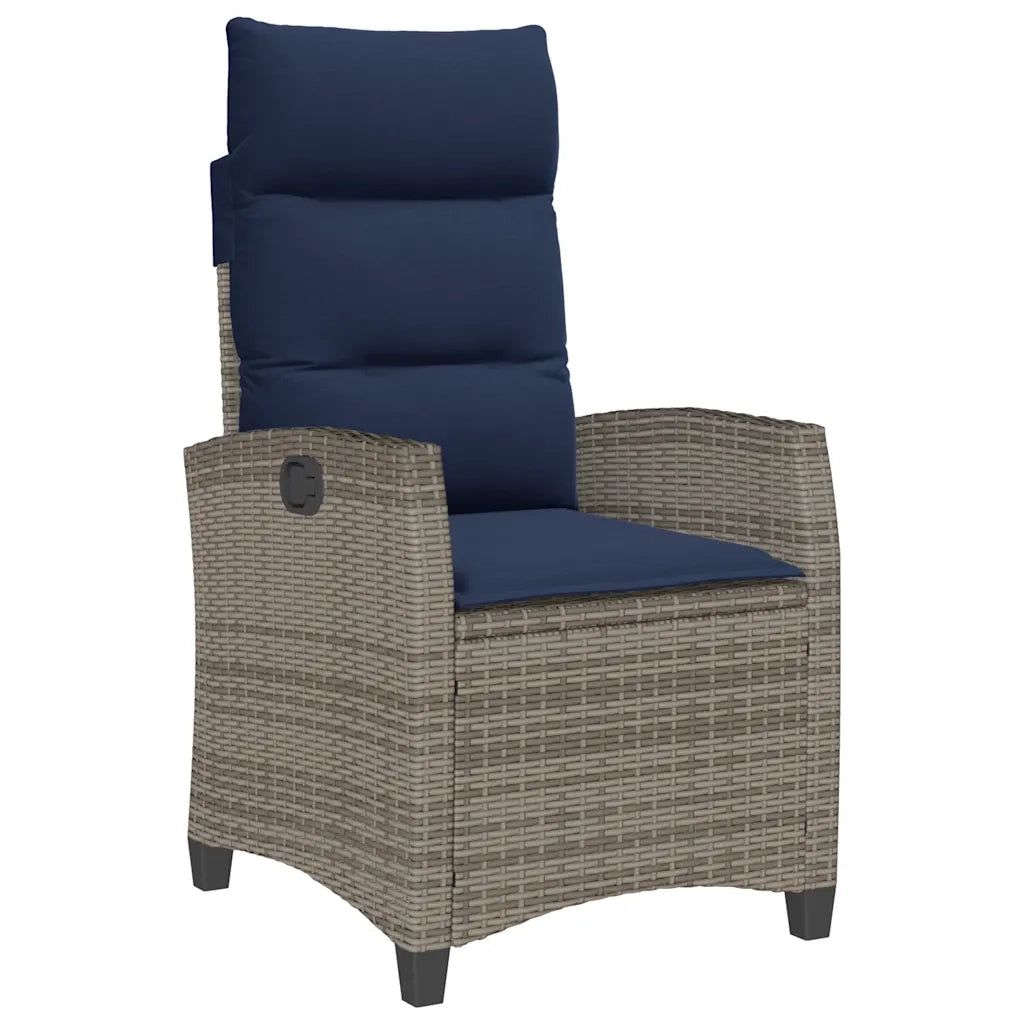 vidaXL Sedia Reclinabile da Giardino con Tavolino Grigio Polyrattan