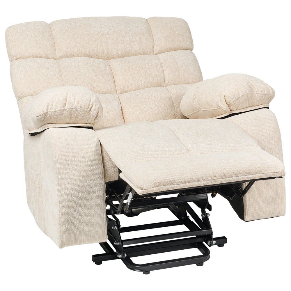Poltrona reclinabile elettrica Poliestere beige chiaro Seduta singola imbottita con poggiapiedi Funzione di sollevamento Design moderno Relax