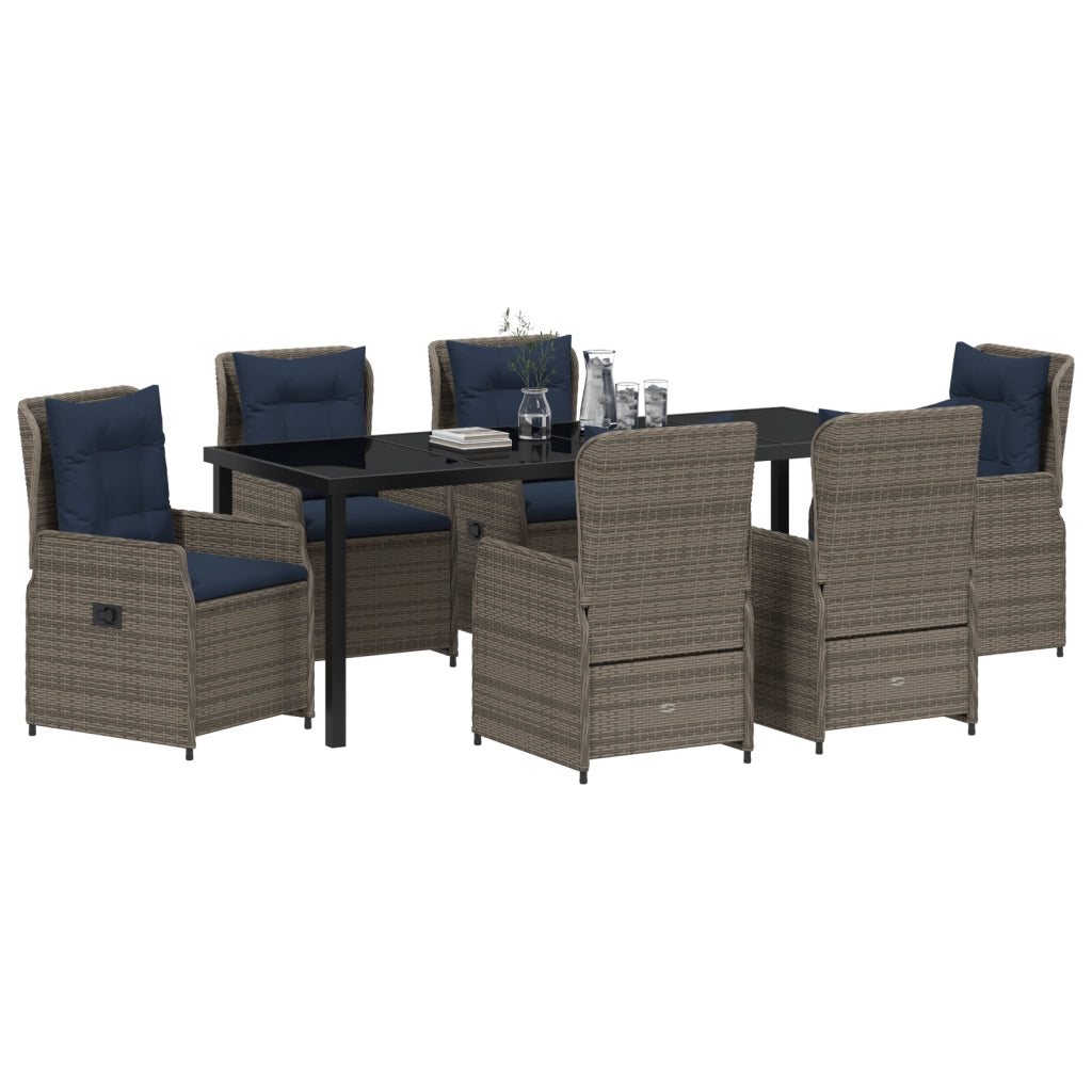 Set da Pranzo per Giardino di 7 Pezzi in Rattan Polietilene Grigio