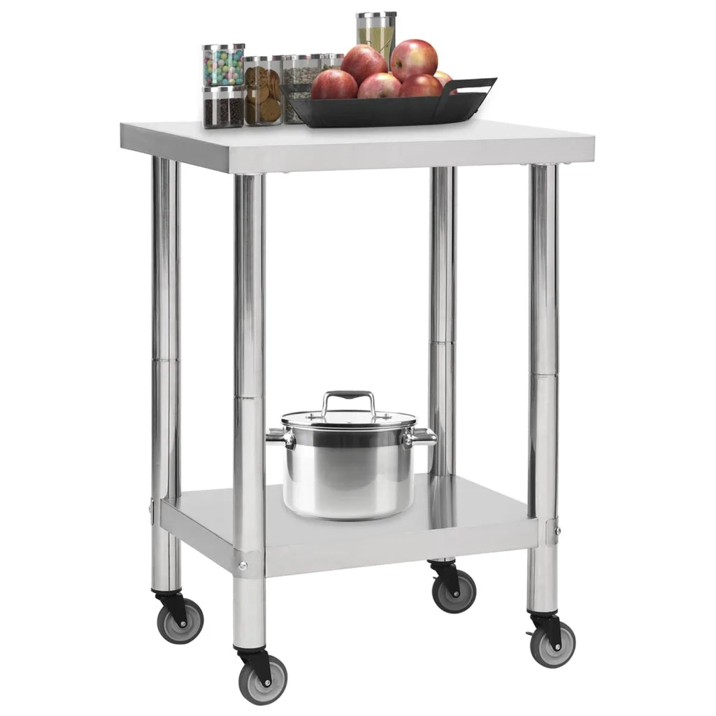 Tavolo da Lavoro Cucina con Ruote 60x45x85 cm in Acciaio Inox CFW8680506