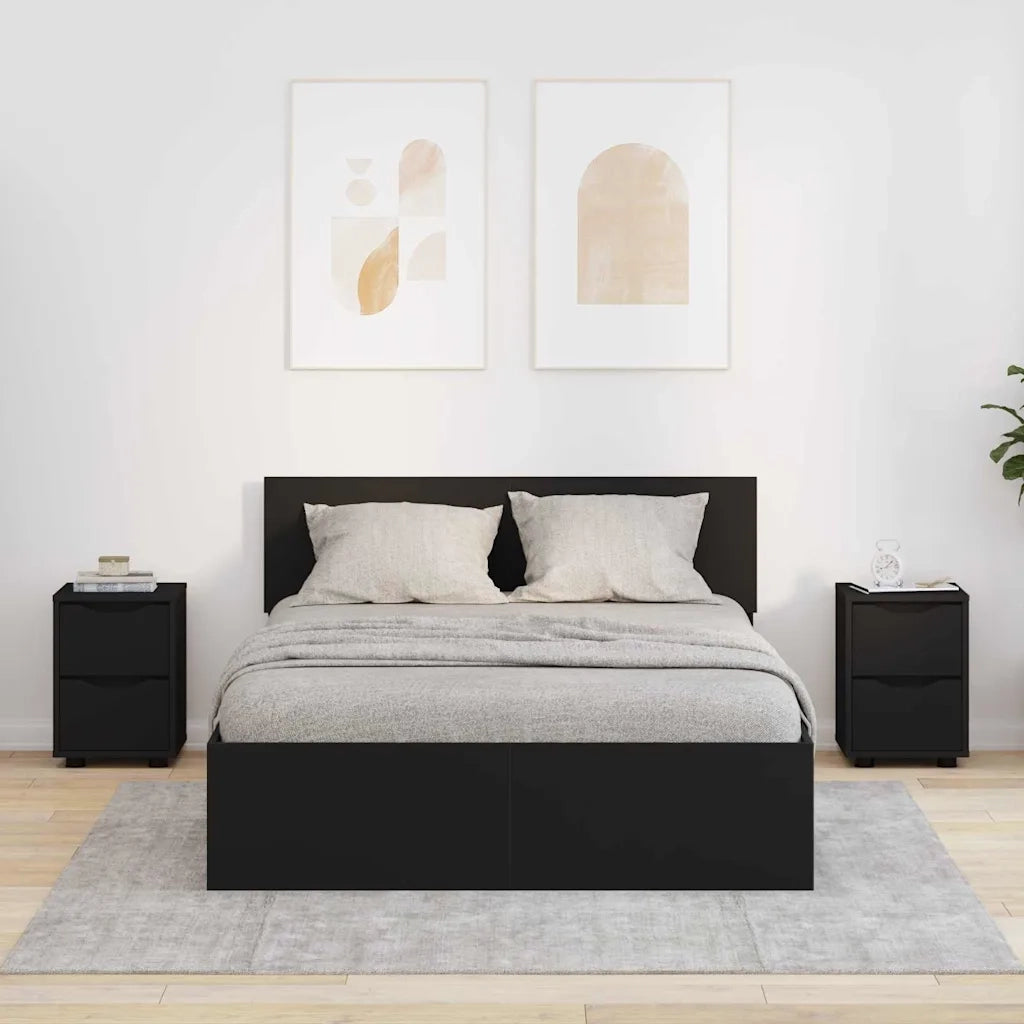 Comodini 2 pz-Set di 2 Tavolino da notte Nero 30,5 x 30 x 43 cm Legno multistrato