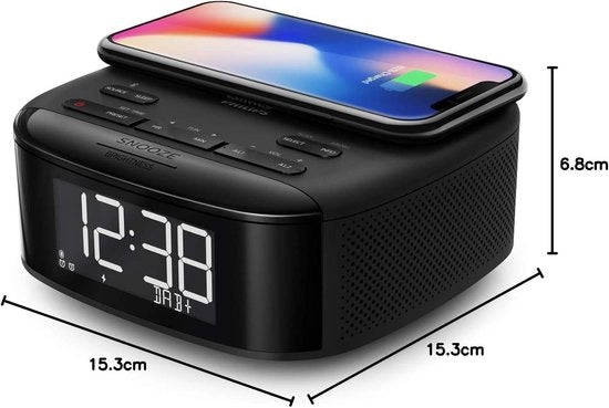 R7705/10 Radio DAB+/FM (Bluetooth Doppio allarme Timer di sonno Sincronizzazione oraria Automatica Batteria di riserva Ricarica wireless del telefono cellulare)
