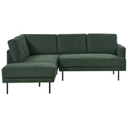Divano angolare destro in poliestere verde scuro Divano a 4 posti imbottito con gambe in metallo, tessuto e schienale imbottito, moderno e minimalista