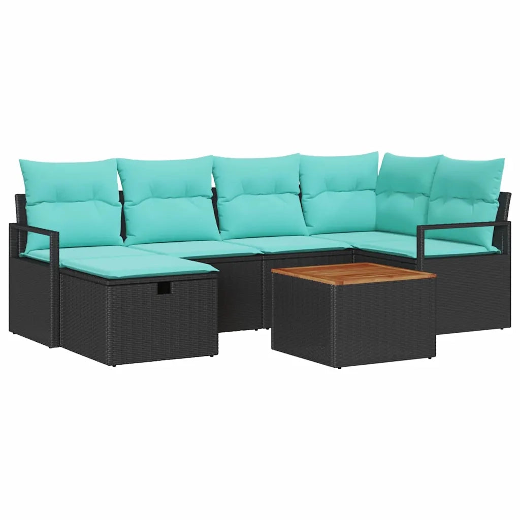 Set Divano da Giardino con cuscino 7 pcs Nero polyrattan