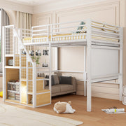 Letto a castello alto 140x200 cm con scala; struttura in metallo; bianco