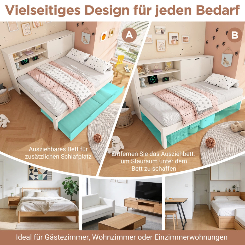 Sofà letto in legno con letto estraibile e vano portaoggetti