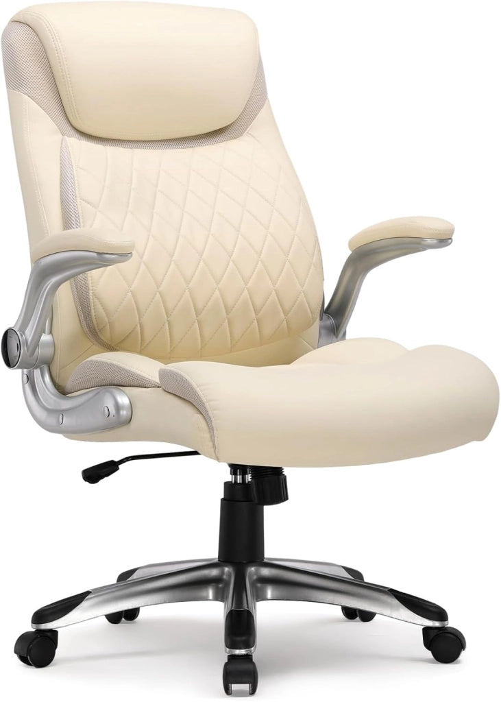 Sedia da ufficio ergonomica, con braccioli pieghevoli e schienale alto, funzione basculante, regolabile in altezza, in pelle, antigraffio