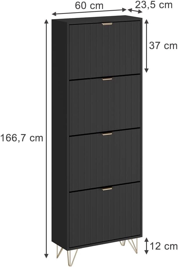 Armadio per le scarpe Helge, Nero, 60 x 166.7 cm 4 scomparti, per la conservazione delle scarpe nell’ingresso