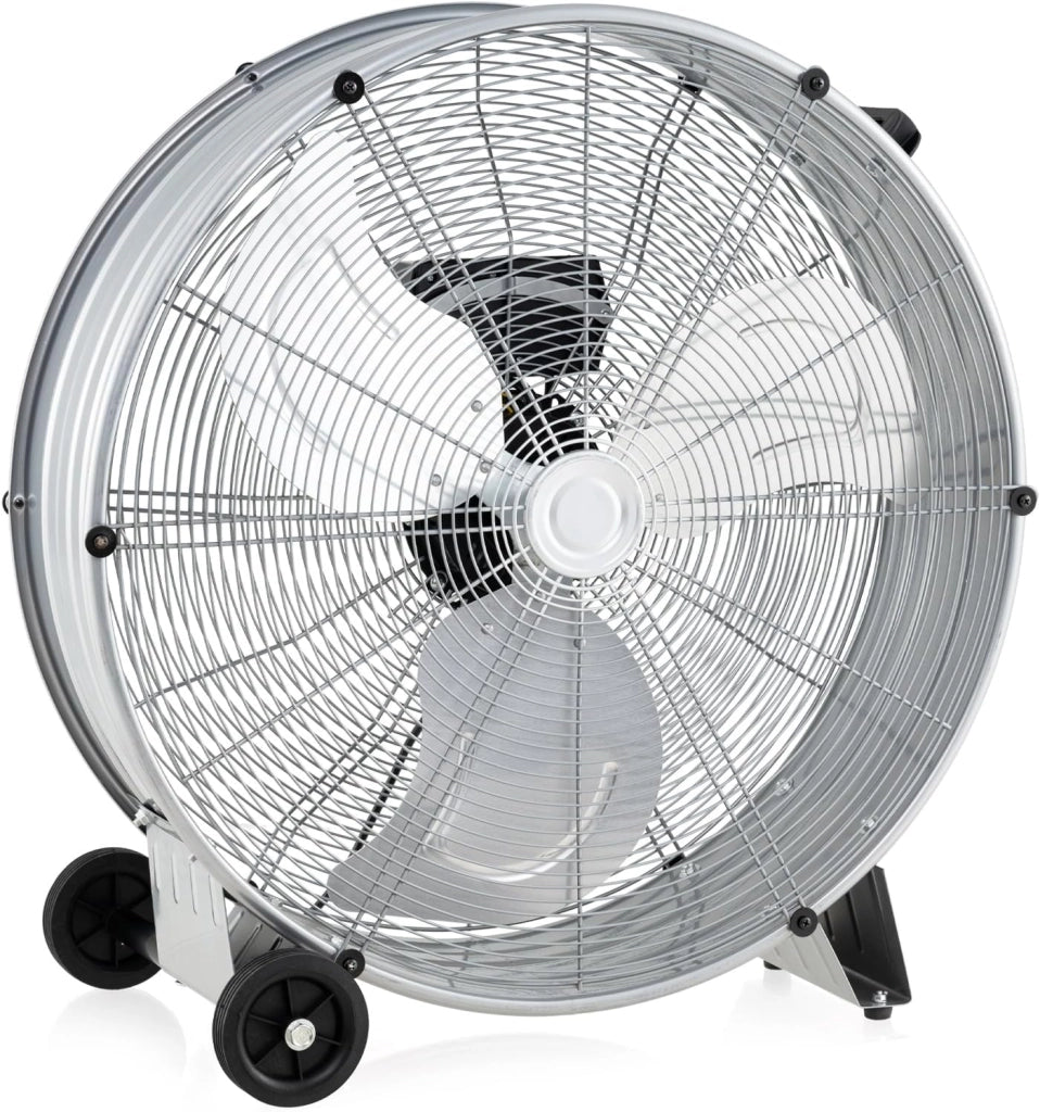 Ventilatore da Terra Industriale a 3 Velocità con Pale in Alluminio, Ventilatore a Piantana Potente ad Alta Velocità su Ruote in Gomma, 180W Max, 65x37x67 cm (Argento)