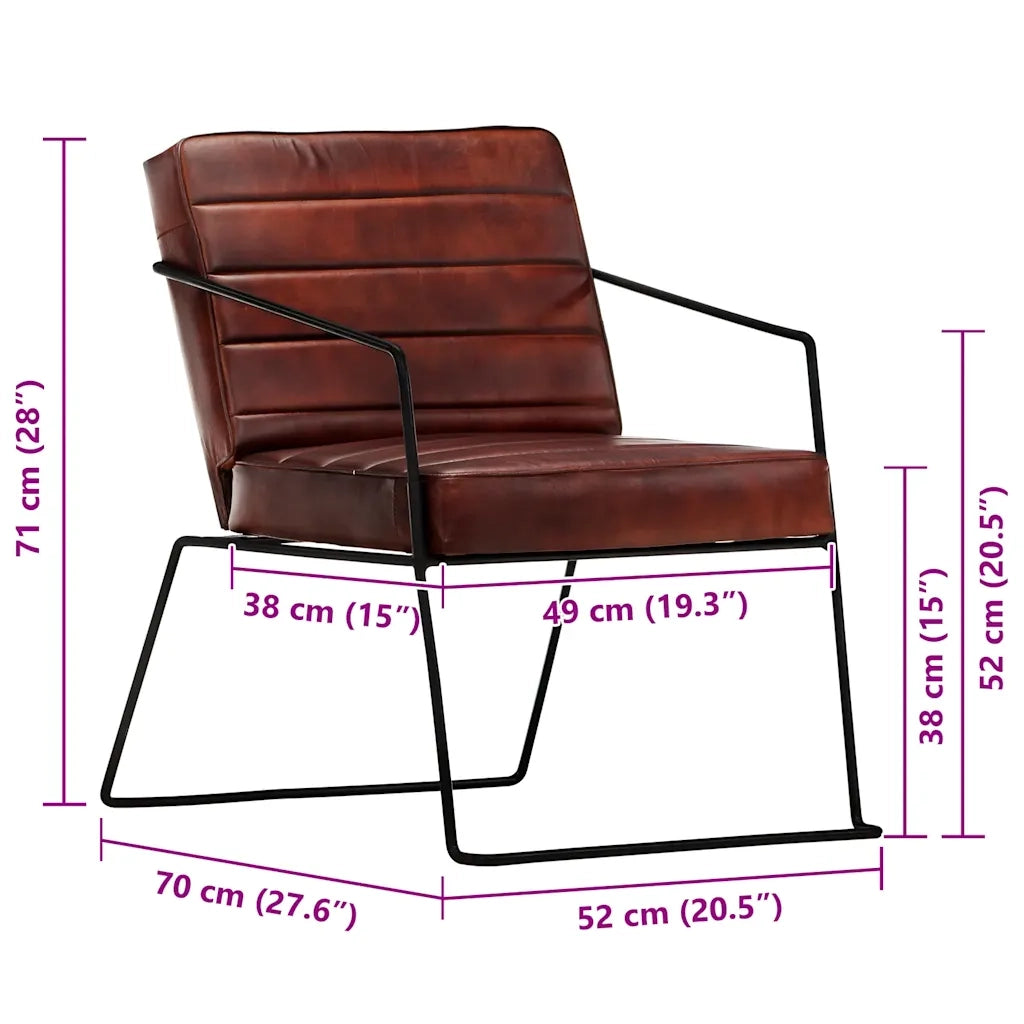 Poltrona-Divano Sedia-Poltroncina Marrone Scuro in Vera Pelle
