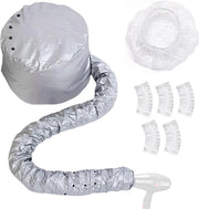 Accessorio per asciugacapelli con cappuccio - cinque cuffie per asciugacapelli - cappuccio estraibile - stazione per pettinare - trattamento di profondità
