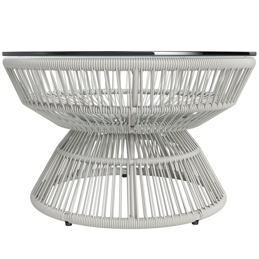Tavolino da giardino rotondo ¨C zephmum ¨C in resina effetto rattan con piano in vetro temperato ?60x37 cm