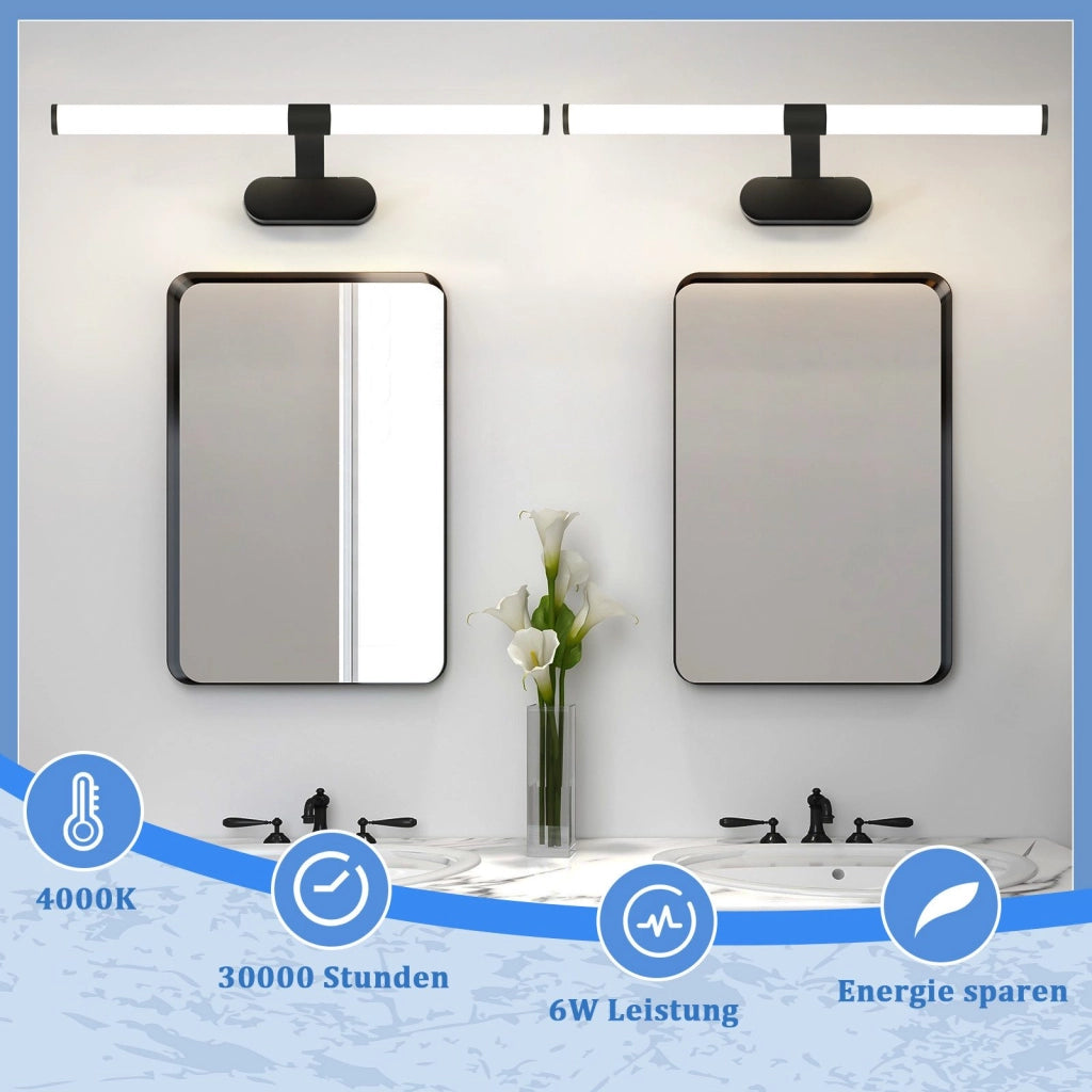 ZMH Lampada da Specchio LED per Bagno Nera 60 cm 8W Moderna IP44 a Parete Luce Neutra 4000K per Cucina e Armadio