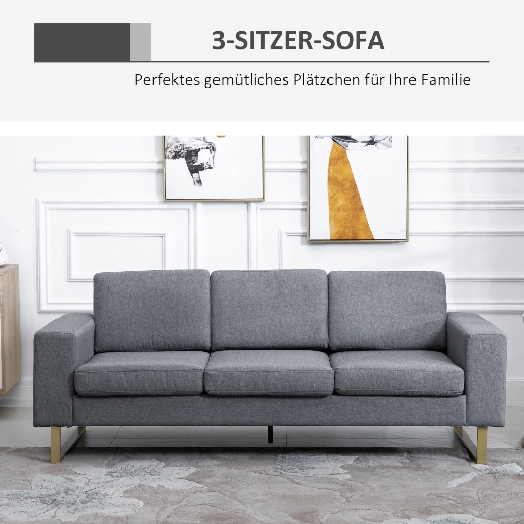 Divano 3 Posti in Tessuto con Cuscini e Braccioli ¨C Zephmum ¨C 200x82x78 cm Grigio Scuro