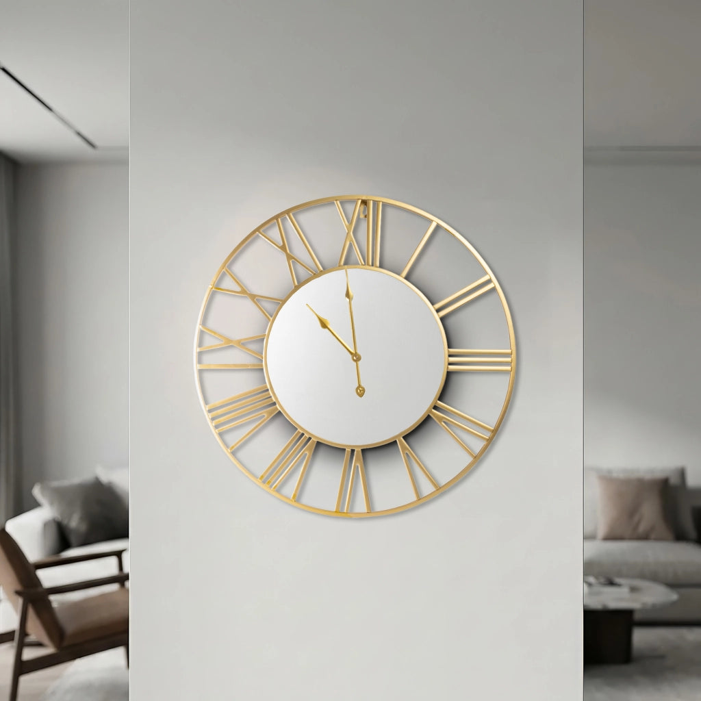 Orologio da Parete Grande 57 cm con Numeri Romani Design Industriale Moderno in Metallo Nero o Oro per Soggiorno Cucina Ufficio e Ingresso Oro