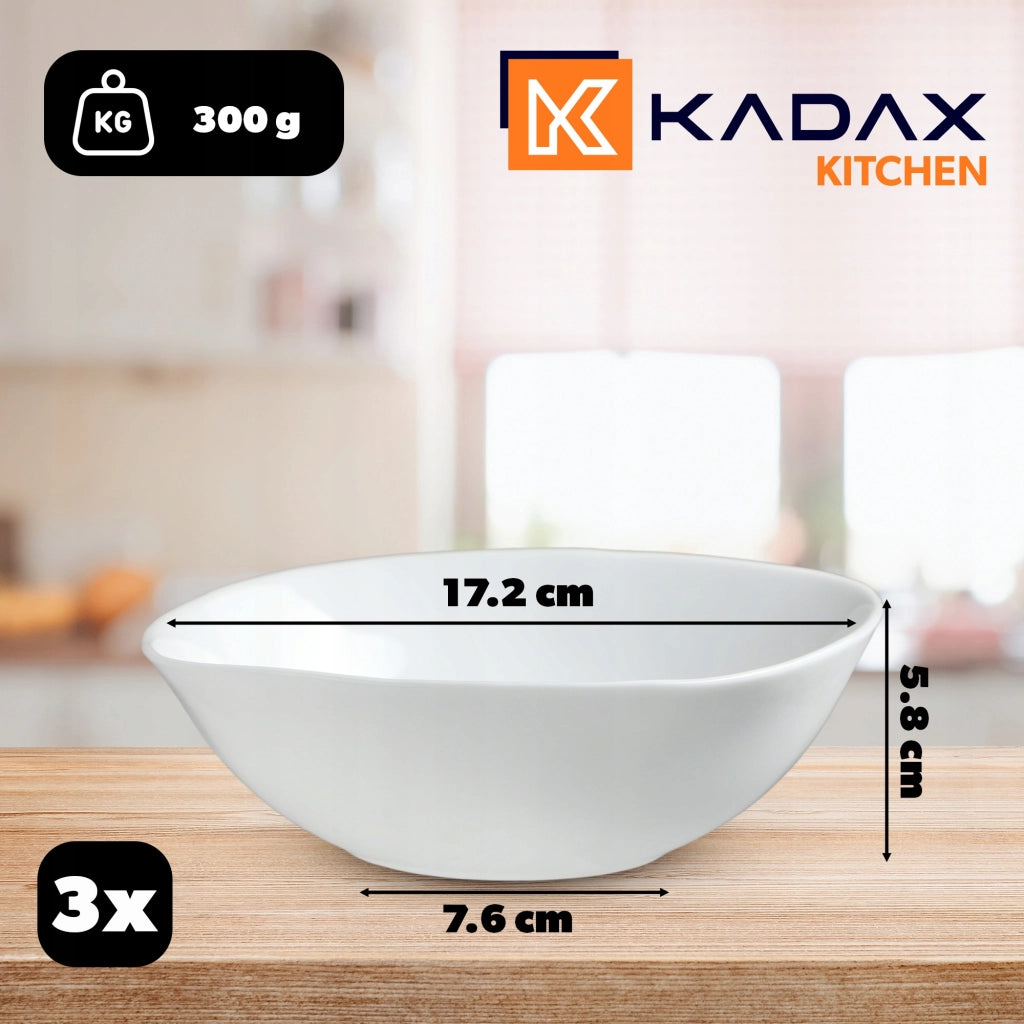 Ciotole da insalata KADAX da 19 cm in vetro, ideali per zuppe e snack, colore bianco, set da 3 pezzi.