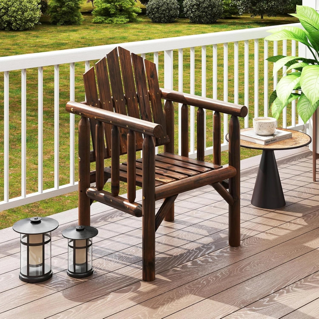 Poltrona da giardino in legno massello, sedia terreza esterna con braccioli e schienale alto inclinato, panca da balcone ergonomica con seduta a doghe (marrone, 1 posto)