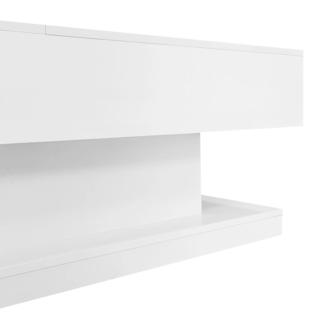 Tavolino da caffè elevabile con LED 100x50x45 cm; truciolare bianco lucido