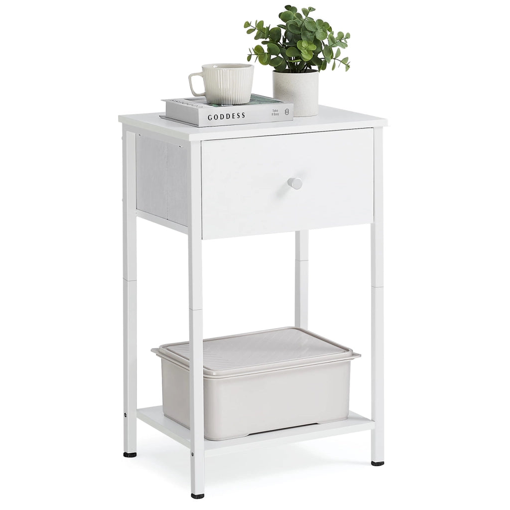 Comodino bianco Valora con cassetto e ripiano