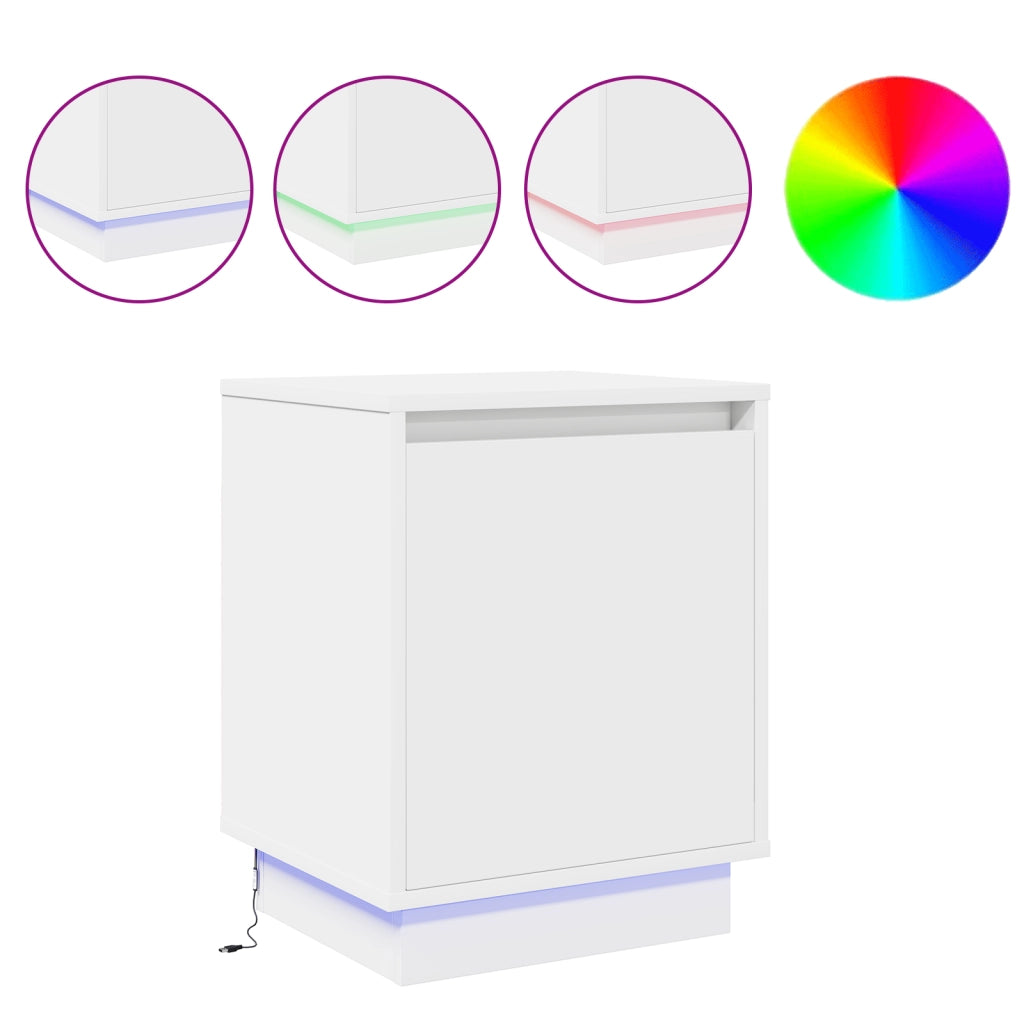 Comodino con luci LED Bianco 39x34,5x50 cm