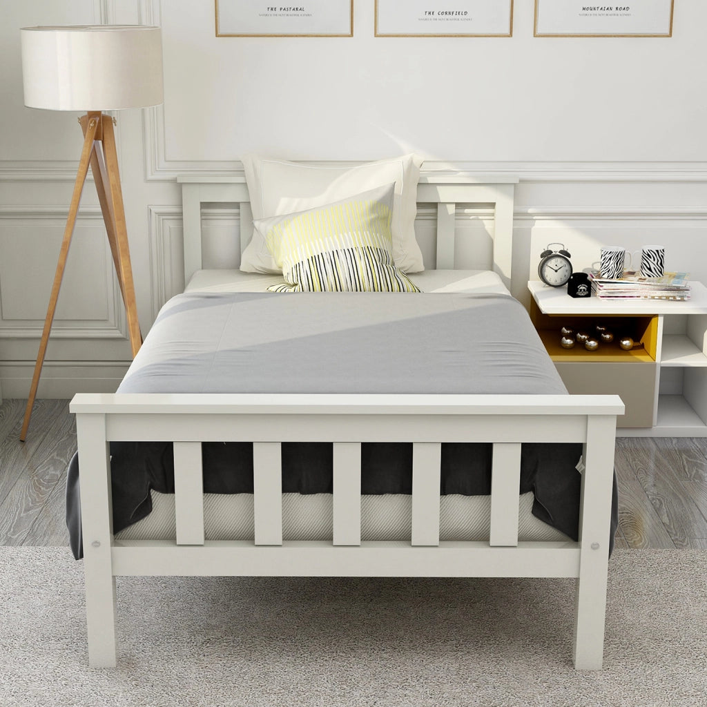 Letto singolo bianco con funzione di contenimento in legno massello di pino 90x200 cm