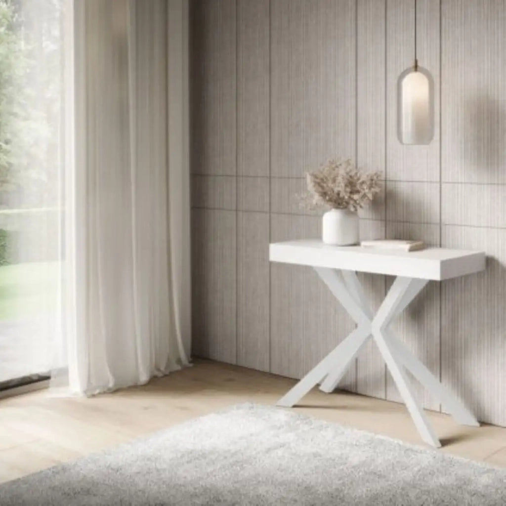 Consolle allungabile 90x40/300 cm Saki bianco frassino gambe bianche