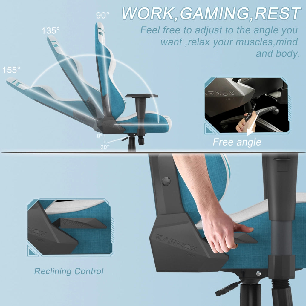 Sedia Gaming Ergonomica ¨C MINIMAL ¨C Tessuto, Schienale Alto, Poggiatesta, Bianco e Blu