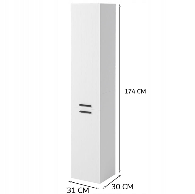 Mobile bagno a colonna con 2 ante, bianco, alto, ripiani moderni