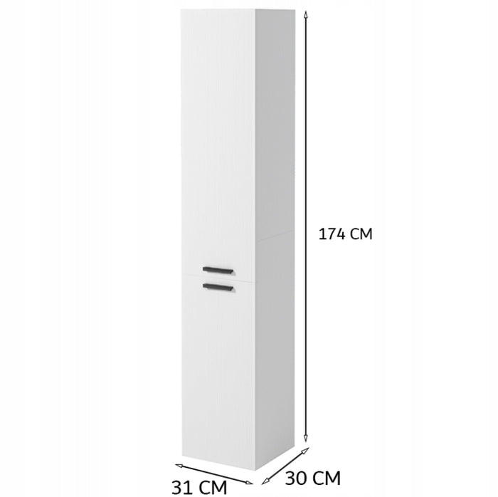Mobile bagno a colonna con 2 ante, bianco, alto, ripiani moderni