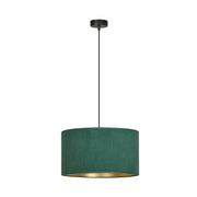 Lampada a sospensione HILDE con paralume in velluto verde e interno oro
