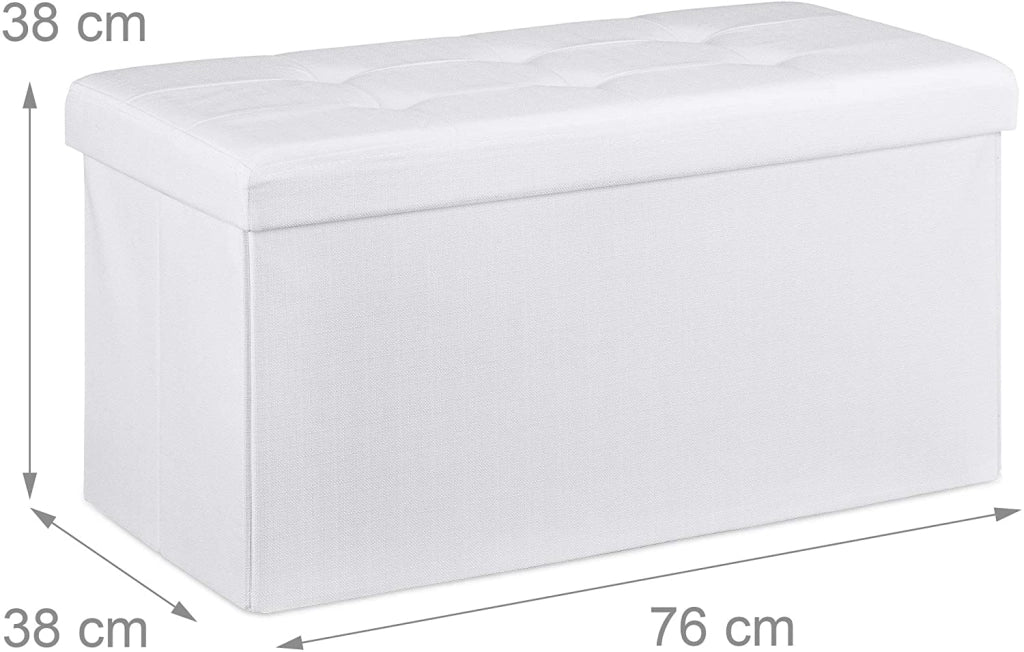 Sgabello panca pouf pieghevole contenitore poggiapiedi 76 cm lino bianco 13_0002337_6