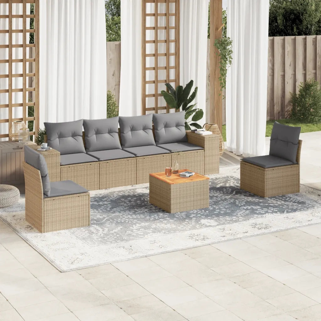 Set Divani da Giardino 7 pz con Cuscini Beige in Polyrattancod mxl 88086