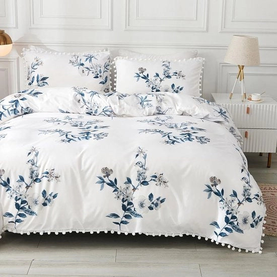 Set di coperte con stampa di fiori e pompon - Coperta reversibile e morbida con microfibra per ragazze