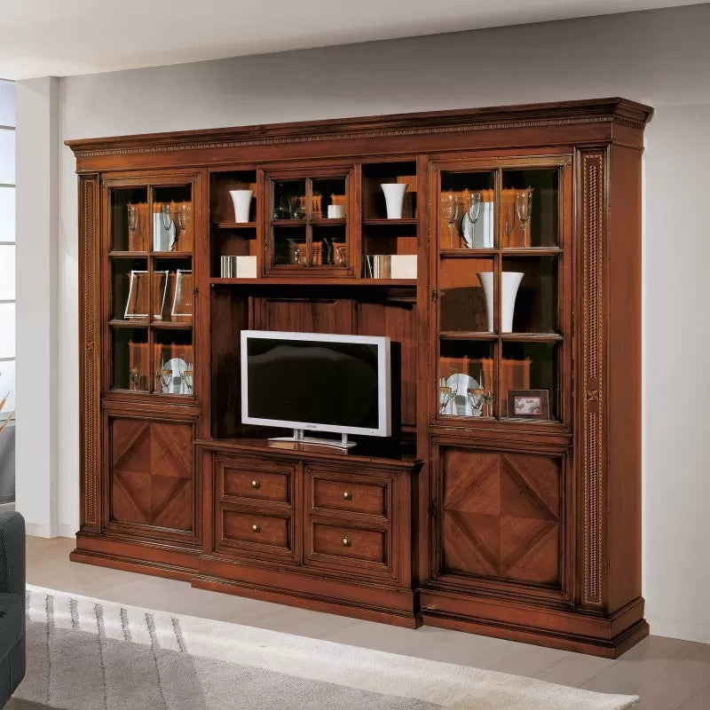 Parete attrezzata porta tv classica legno tinta noce 312x45x238