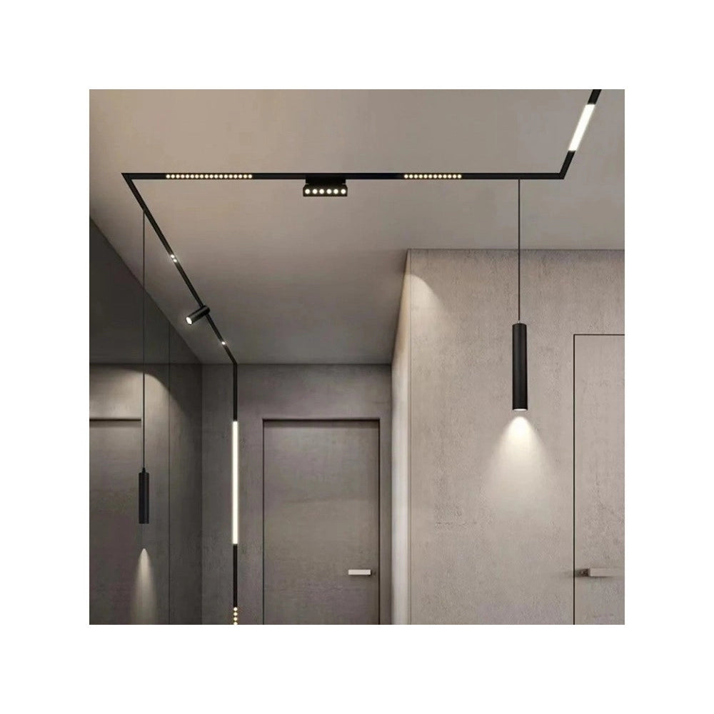 Trade Shop - Faretto Led A Cilindro 8w Nero Per Binario Magnetico 48v Luce 3000k 4000k Cob-40 -