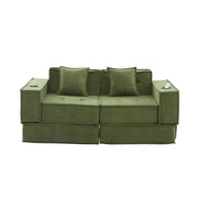 Pouf poltrona modulare con tasche laterali e 2 cuscini in ciniglia verde 162 Ã— 78 Ã— 66 cm