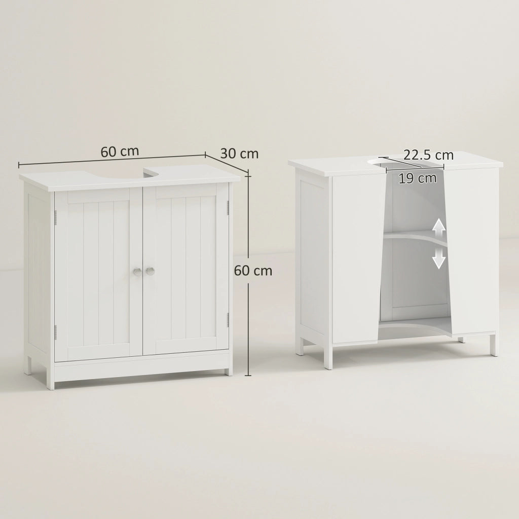 Mobile Sottolavabo Bagno con 2 Ante e Ripiano Regolabile ¨C Zephmum ¨C Bianco 60x30x60 cm