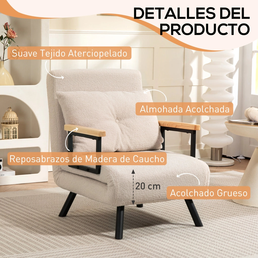 Divano Letto Singolo Pieghevole ¨C Zephmum ¨C Beige 63x73x81 cm con Cuscino