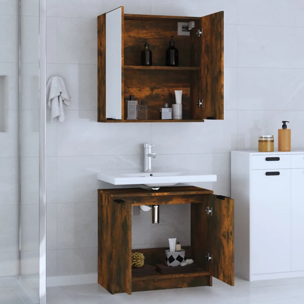 Set Mobili da Bagno 2 pz Rovere Fumo in Legno Multistrato 3115865