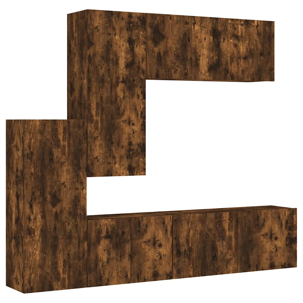 Mobili TV a Muro 5pz Rovere Fumo in Legno Multistratocod mxl 86245