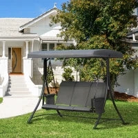 Dondolo 3 Posti da Giardino o Terrazzo con Tettuccio Regolabile e Tasche Portaoggetti Grigio Scuro 196x128x172cm