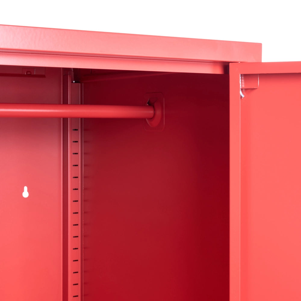Armadio Portaoggetti Home Office Acciaio Rosso 2 Ante 4 Ripiani Design Industriale