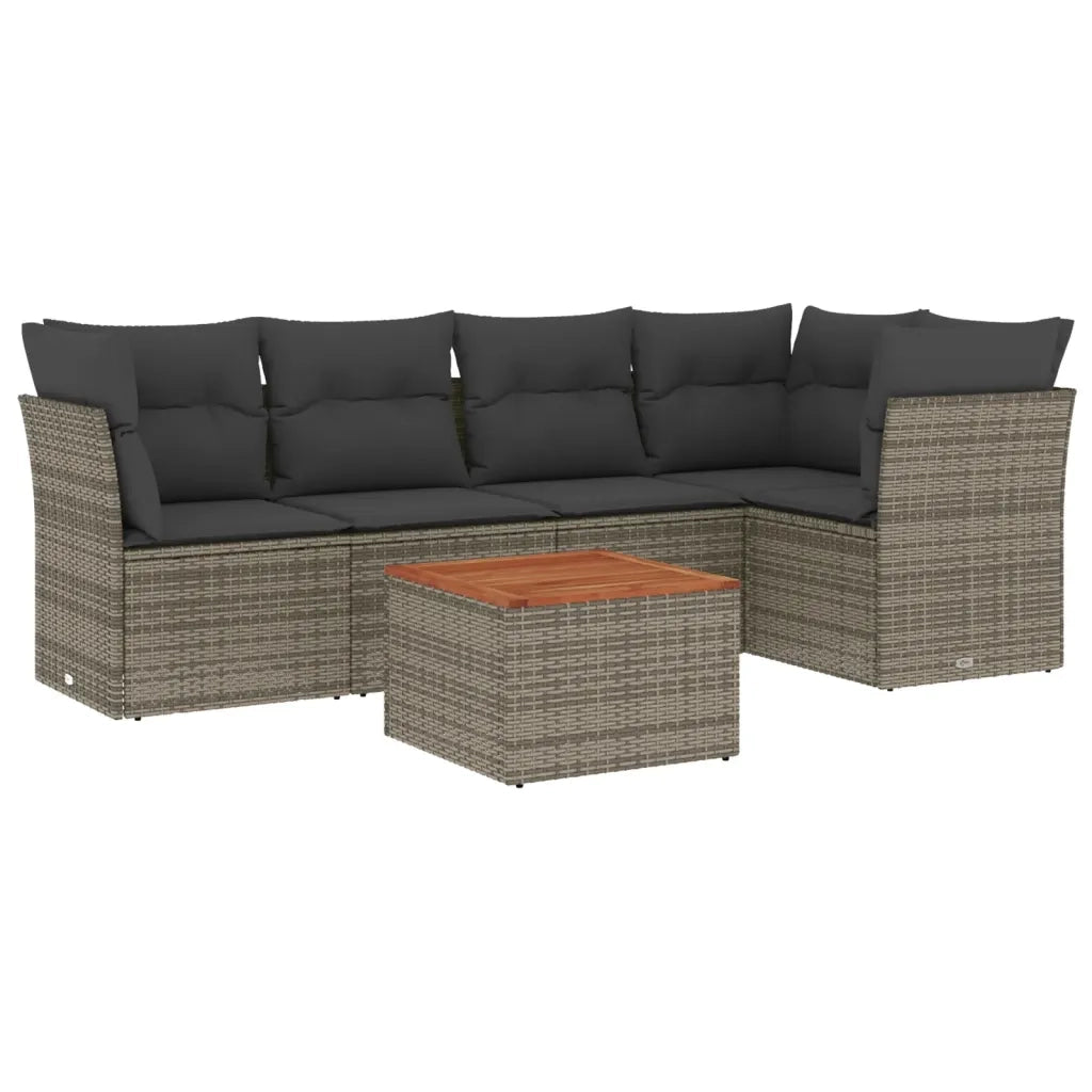 Set Divano da Giardino 6 pz con Cuscini Grigio in Polyrattan 3223631