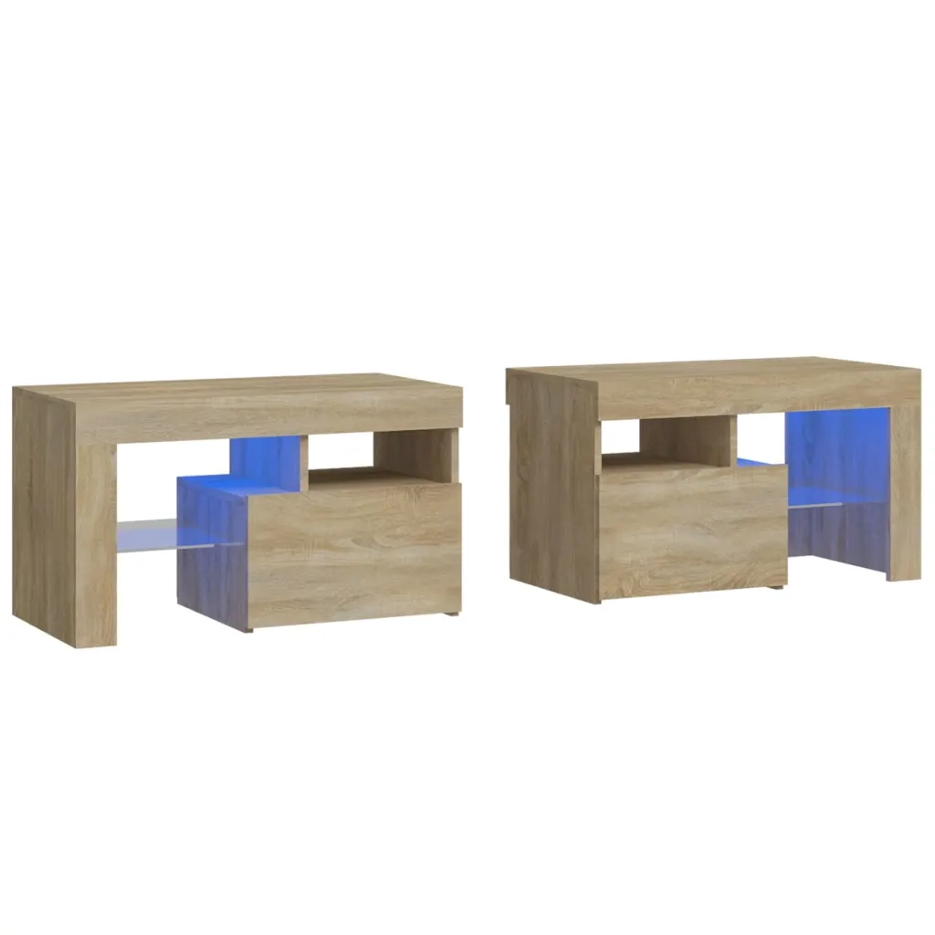 Comodini 2 pz con Luci a LED Rovere Sonoma 70x36,5x40 cm 3152772