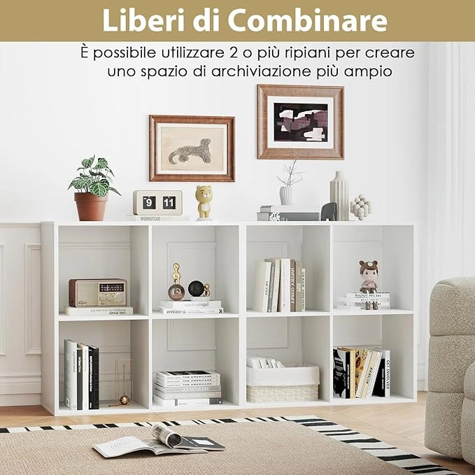 Scaffale Multiuso con Retro Aperto, Mobiletto Espositore Moderno a 2/3/4/6 Cubi con Kit Anti-Ribaltamento, Libreria Autoportante per Camera da Letto Soggiorno Studio (4 cubi)